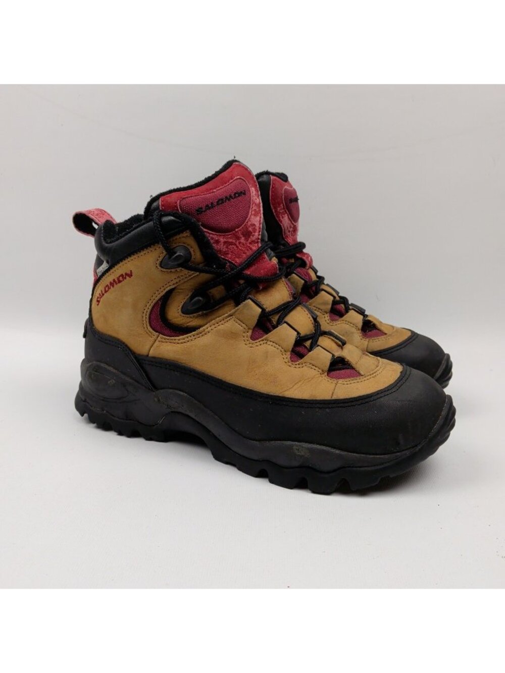Vintage Salomon Leather Hiking Boots Trail Dark Brown Gorpcore Men Sz 8 Read